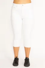 Kadın Beyaz Paçası Pis Dikişli 5 Cep Kot Kapri 65N34539