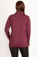 Kadın Bordo Ön Pat Fermuarlı Kol Altı Tül Detaylı Spor Sweatshirt 65N34762
