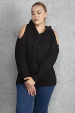 Women's Khaki Hooded Off-the-Shoulder Sweatshirt 65N18831