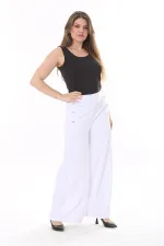 Kadın Büyük Beden Beyaz Süs Metal Düğmeli Cepsiz Pantolon 65N37817
