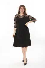 Kadın Büyük Beden Siyah Dantel Detaylı Elbise 65N37659