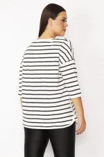 Kadın Kemik Düşük Kollu Çizgili Tunik 65N29443
