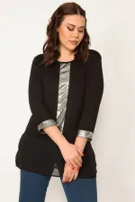 Kadın Siyah Lame Detaylı Etek Ucu Şifon Tunik 65N32079