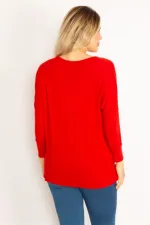 Kadın Kırmızı V Yakalı Yarasa Kol Bluz 65N34684