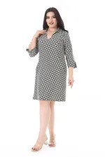 Kadın Büyük Beden Siyah V Yakalı Yan Cepli Likralı Viskon Elbise 65N38205