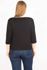 Kadın Siyah Büyük Beden Dantel Detaylı Bluz 65N35576