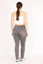 Kadın Gri Büyük Beden Likralı 5 Cep Kot Pantolon