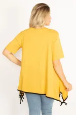 Kadın Hardal Biye Detaylı Etek Ucu Bağcıklı Tunik 65N34974