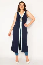 Kadın Lacivert Göğsü Taş Detaylı Kap 65N33205