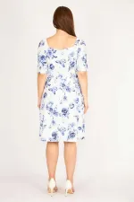 KADIN MAVİ OMUZU LASTİKLİ ASTARLI ELBİSE