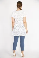 Kadın Beyaz Büyük Beden Delikiş Kumaş Anvelop Yakalı Bluz