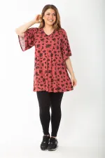 Kadın Büyük Beden Oranj Önü A Pileli V Yakalı Bluz 65N37663