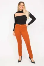 WOMEN'S ORANGE LYCRA 5 POCKET JEANS