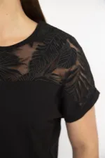 Kadın Beyaz Büyük Beden Pamuk Kumaş Robası Tül Aplike Uzun Bluz