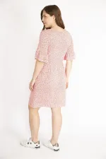 Kadın Renkli Büyük Beden Bisiklet Yaka Volan Kollu Elbise