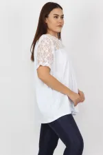 Kadın Beyaz Pamuklu Kumaş Dantel Detaylı Bluz 65N20711