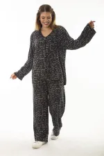 Kadın Büyük Beden Kemik Dokuma Viskon Kumaş Ön Fermuarlı Bluz Pantolon İkili Takım 65N37005