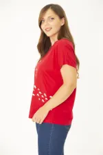 Kadın Lacivert Büyük Beden Pamuklu Kumaş Ön Desenli Bluz 65N35767