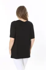 Kadın Büyük Beden Siyah Taş Detaylı Bluz 65N37802