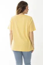 Kadın Büyük Beden Sarı Pamuklu Kumaş Ön Baskılı Bluz 65N37097