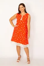 Kadın Nar Etek Ucu Dantel Detaylı Elbise 65N34170