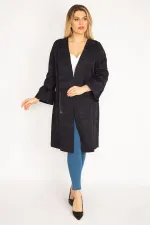 Kadın Lacivert Flok Baskılı Astarsız Ceket 65N35230