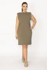 Kadın Haki Pamuklu Kumaş Omuzları Vatkalı Spor Elbise 65N29430