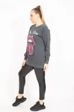 Kadın Füme Taş Detaylı Sweatshirt   65N35493