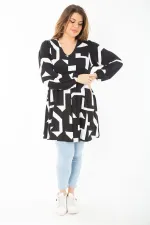 Kadın Büyük Beden Siyah Önü A Pileli V Yakalı Uzun Kollu Tunik 65N37437