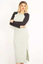 Kadın Yeşil Kol Detaylı Uzun Elbise 85N7277