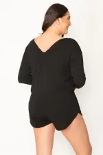 Kadın Siyah Viskon Şort Tulum 65N30455