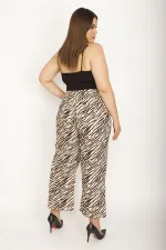 Kadın Kahve Likralı Gabardin Kumaş Geniş Paçalı Desenli Bilek Boy Pantolon 65N26184