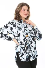 Kadın Büyük Beden Renkli Ön Düğmeli Arkası Uzun Desenli Gömlek 65N38022