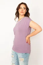 Kadın Lila Yakası Dökme Taş Viskon Bluz 65N33546