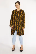 Kadın Büyük Beden Hardal Ön Düğmeli Uzun Kollu Gömlek
