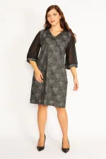 Kadın Gri Sim Detaylı Kolları Şifon Elbise 65N34746