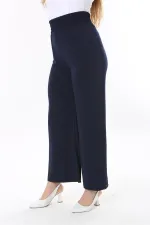 Kadın Büyük Beden Lacivert Beli Geniş Lastikli Likralı Jarse Pantolon 65N37845