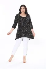 Kadın Büyük Beden Siyah Puan Desenli Kapri Kollu Bluz 65N38010