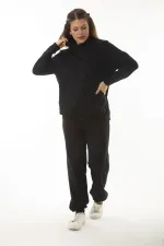 Kadın Büyük Beden Siyah Kanguru Cep Ve Kapşonlu Sweatshirt Pantolon İliki Takım 65N37053