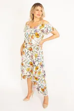 Kadın Renkli Yaka Lastikli Askı Ve Volan Detaylı Elbise 65N34441