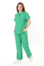 Kadın Büyük Beden Nar Ön Pat Düğmeli Tunik Ve Pantolon İkili Takım 65N37879