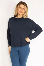 Women's Navy Blue Raglan Sleeve Hem Eyelet Lace-Up Sweatshirt 65N35182