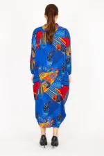 Kadın Fujya Büyük Beden Dokuma Viskon Kumaş Ön Boy Düğmeli Elbise