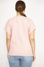 Kadın Pembe Büyük Beden V Yakalı Ribanalı Tunik