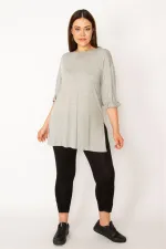 Kadın Gri Duble Kol Yan Yırtmaçlı Bluz 65N33299