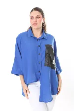 Chemise en similicuir grande taille pour femme, fermeture à boutons-pression, poche et détail sur le devant 65N37698 Chemise en similicuir grande taille pour femme, fermeture à boutons-pression, poche et détail sur le devant 65N37698