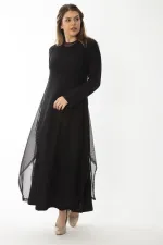 Kadın Büyük Beden Siyah Dışı File İç Elbiseli İkili Elbise 65N37033