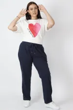 Kadın Lacivert Pamuklu Kumaş Bel Detaylı Spor  Pantolon 65N31837