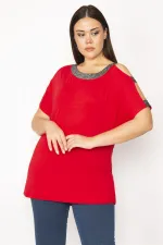 Kadın Kırmızı Tek Omuzu Ve Yakası Sim Detaylı Bluz 65N29510