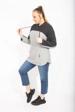 Kadın Gri Rahat Kesim Yumoş Kumaş Kapşonlu Cepli Sweatshirt 65N35488